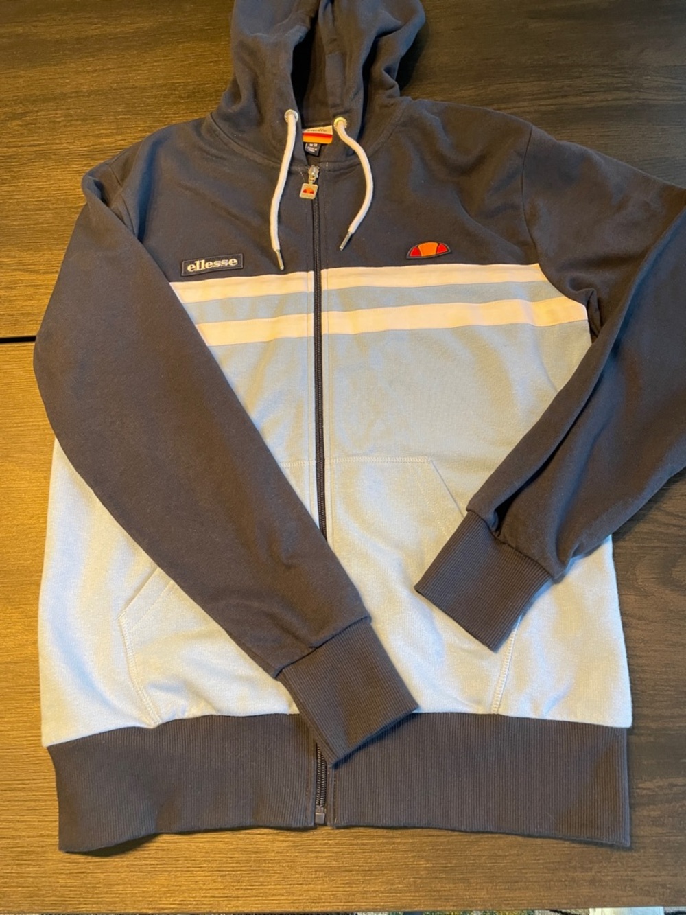 ellesse Men's Navy and Light Blue Full-Zip Hooded Sweatshirt